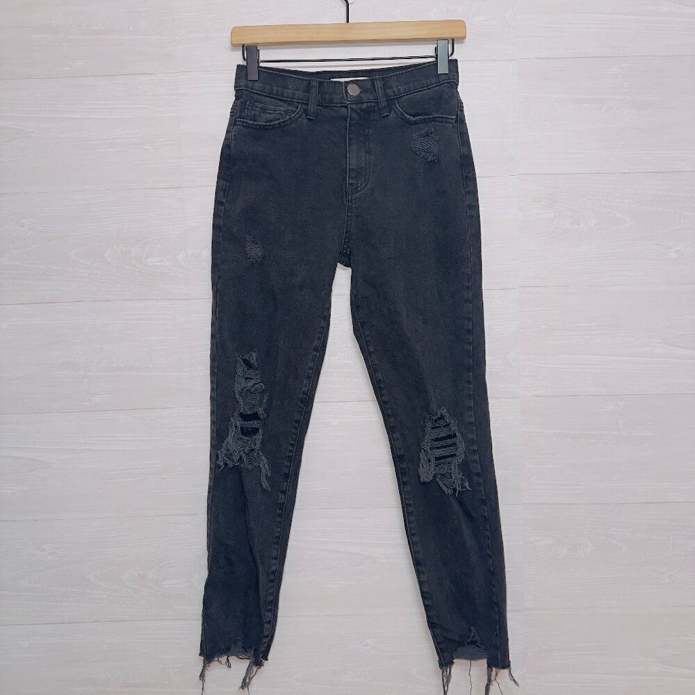SO. Women's Black Wash Denim High Waisted Distressed Mom Jean size 1/25
